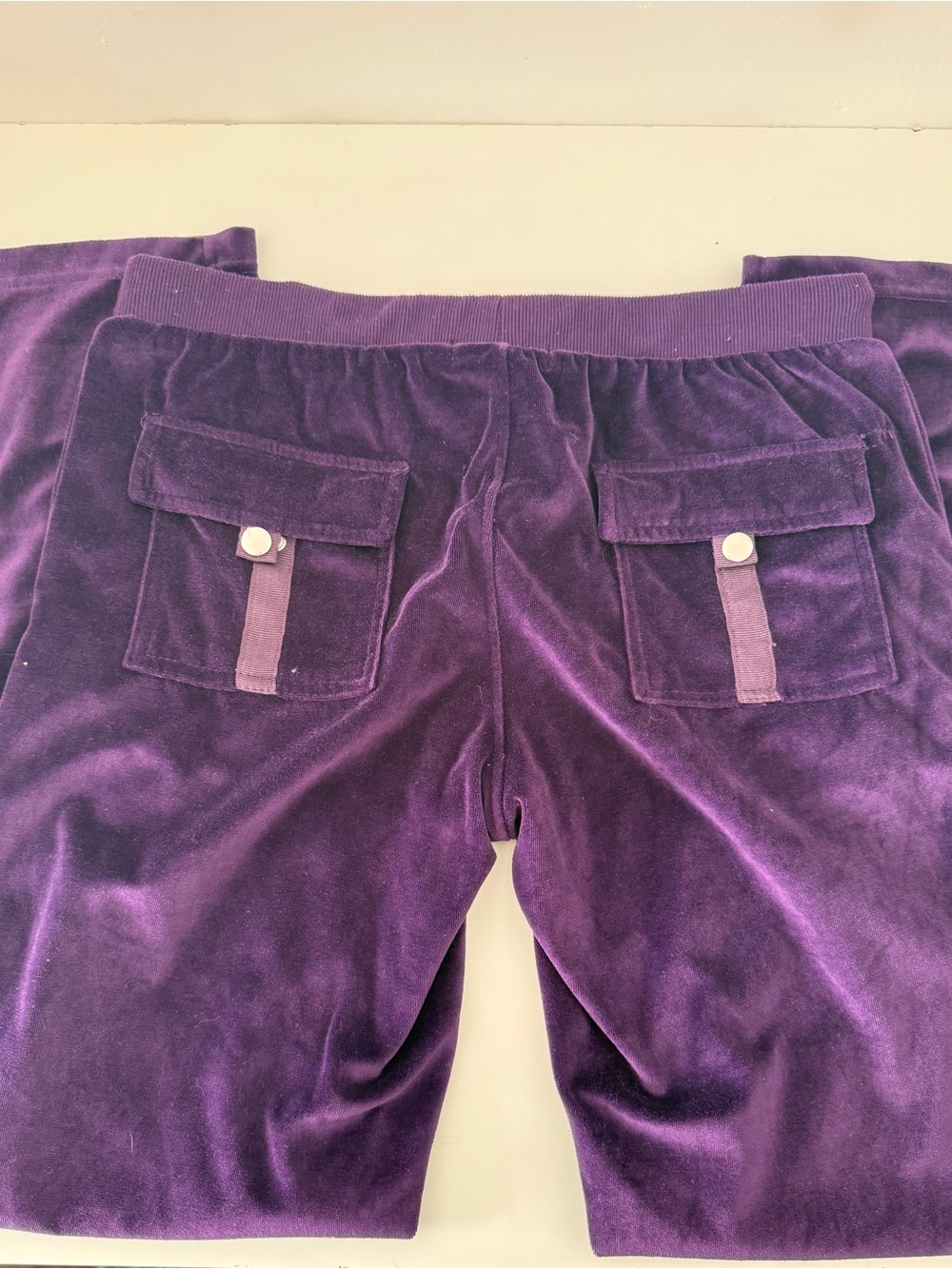 Y2K style Purple Velour Track Pants with Pocket Detail